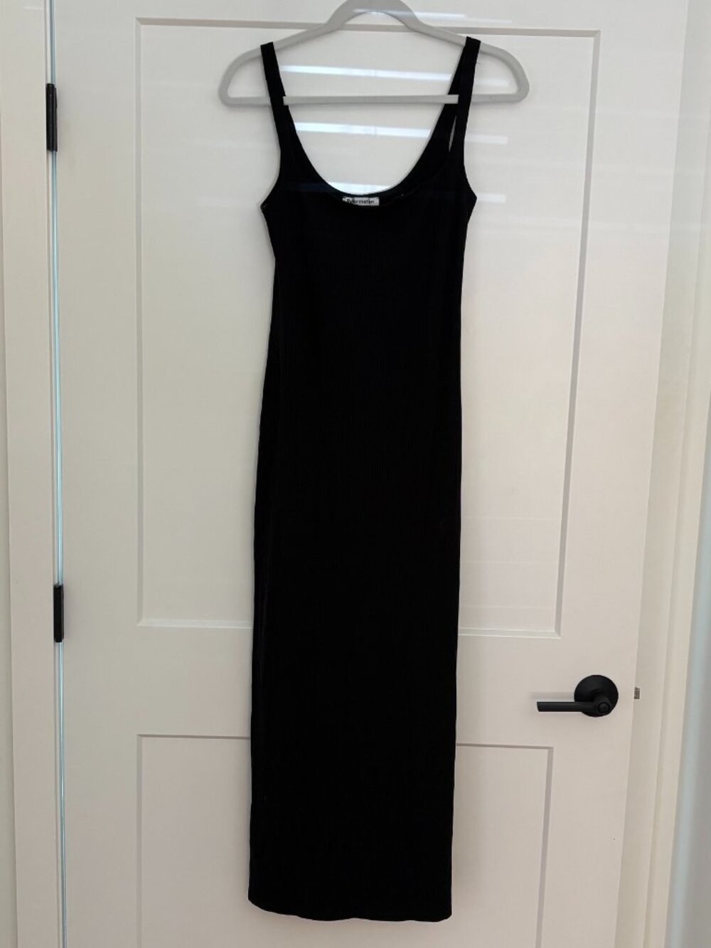 Reformation Black Rib Square Neck Body Con Midi Knit Dress Small
